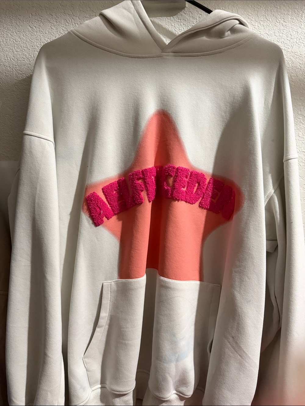 Aelfric Eden White Hoodie with Pink Star and Fuchsia Chenille Logo